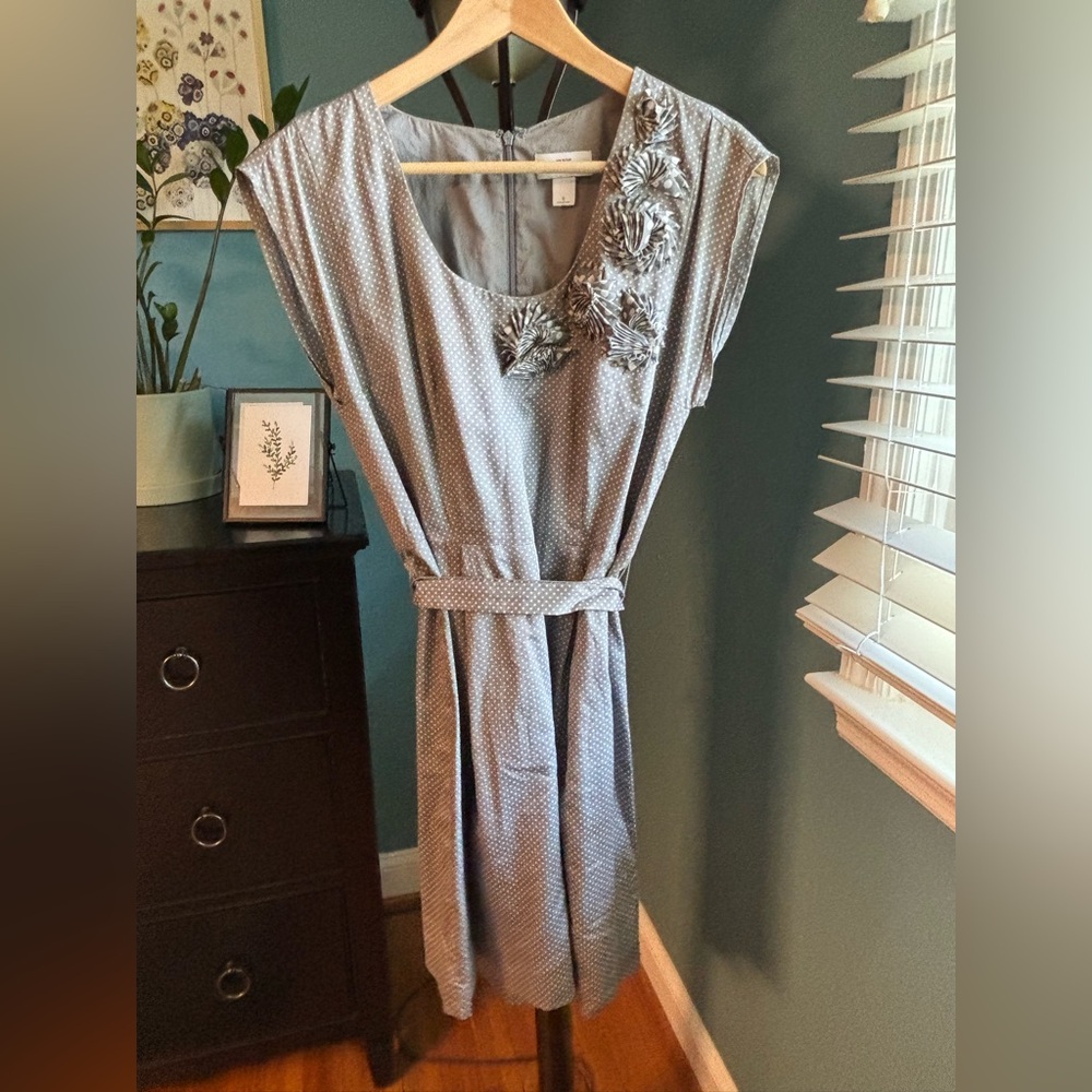 LOFT Gray Midi Sundress with Scoop Neck and Cap Sleeves 100% Cotton Size 6